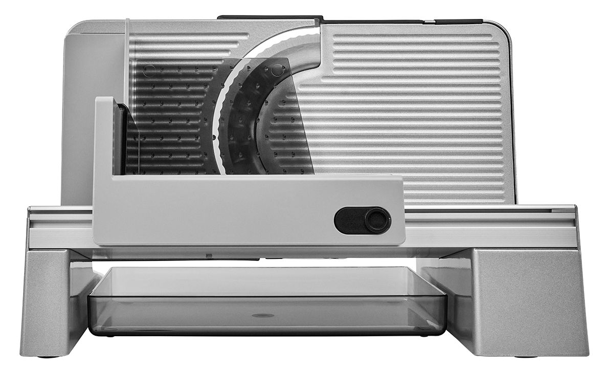 Elektrischer Allesschneider in silber, Rückansicht