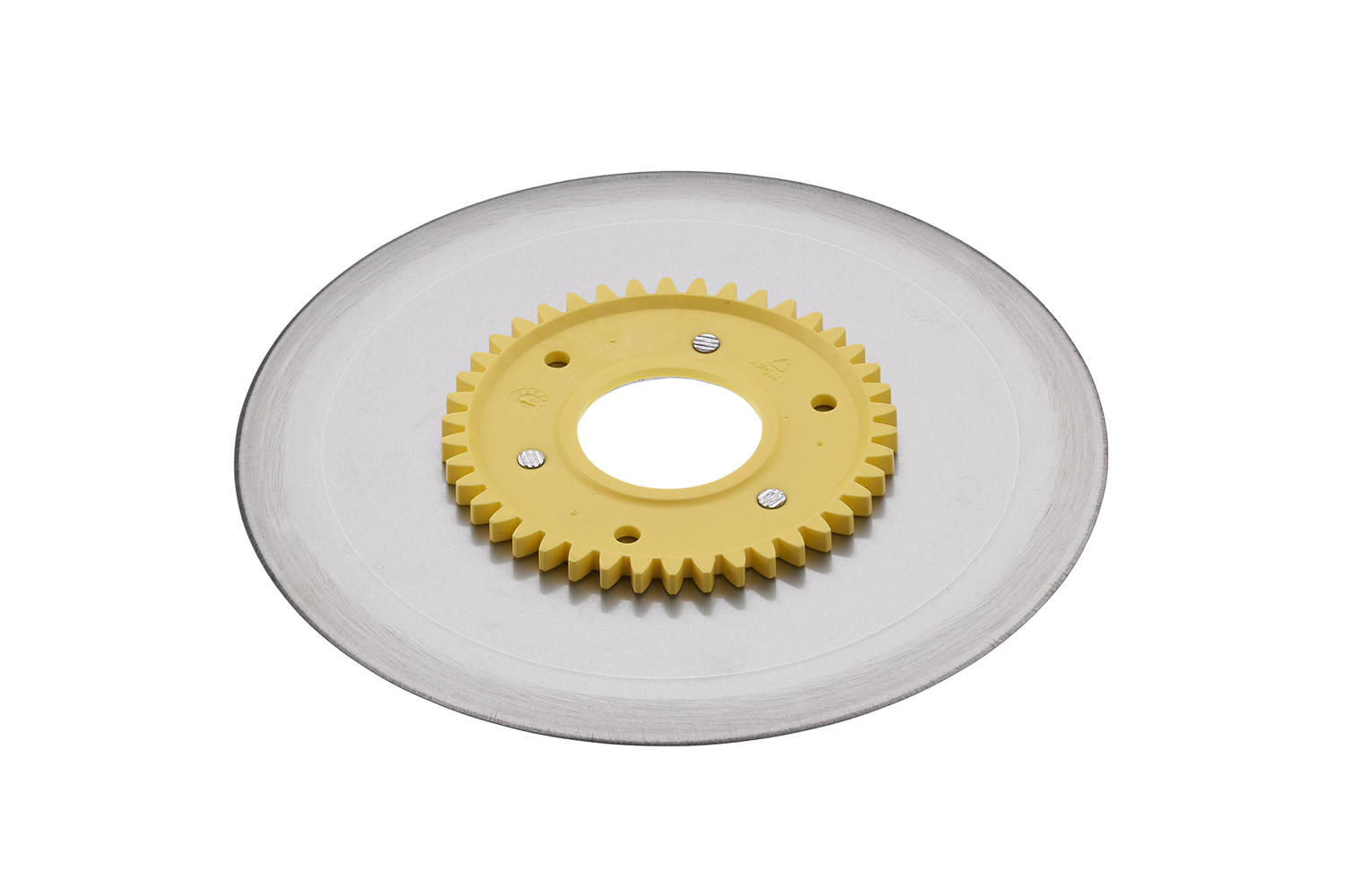 Glattes Schinken-/Aufschnittmesser aus rostfreiem Edelstahl mit gelben Zahnrad, für Allesschneider mit einem Durchmesser von 17 cm