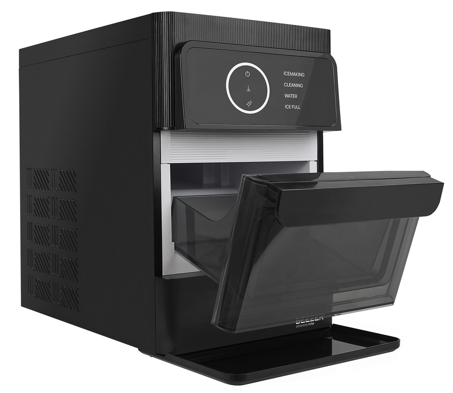 Schwarze Eiskugelmaschine seitliche Ansicht