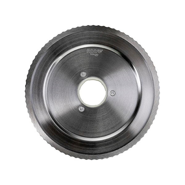 Serrated circular blade with a white gear