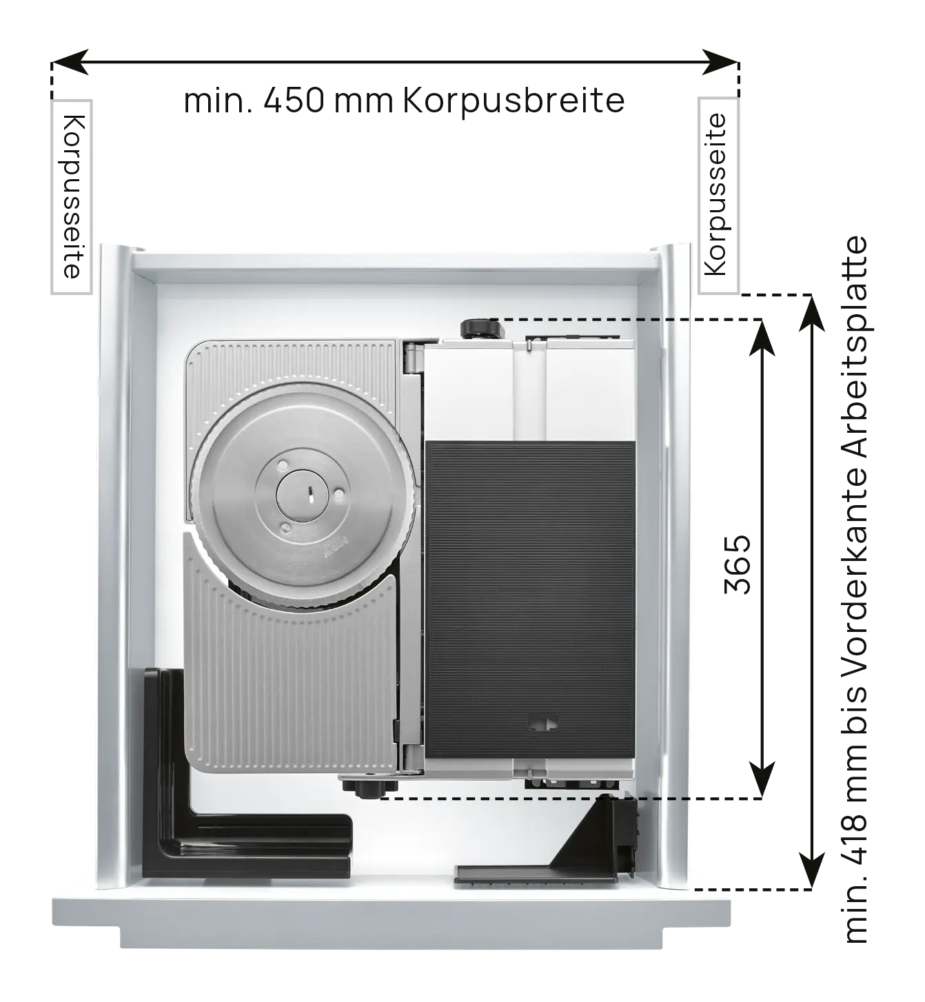 An image of a dimensional installation drawing of the right-guided built-in universal cutter, with the technical data 3.