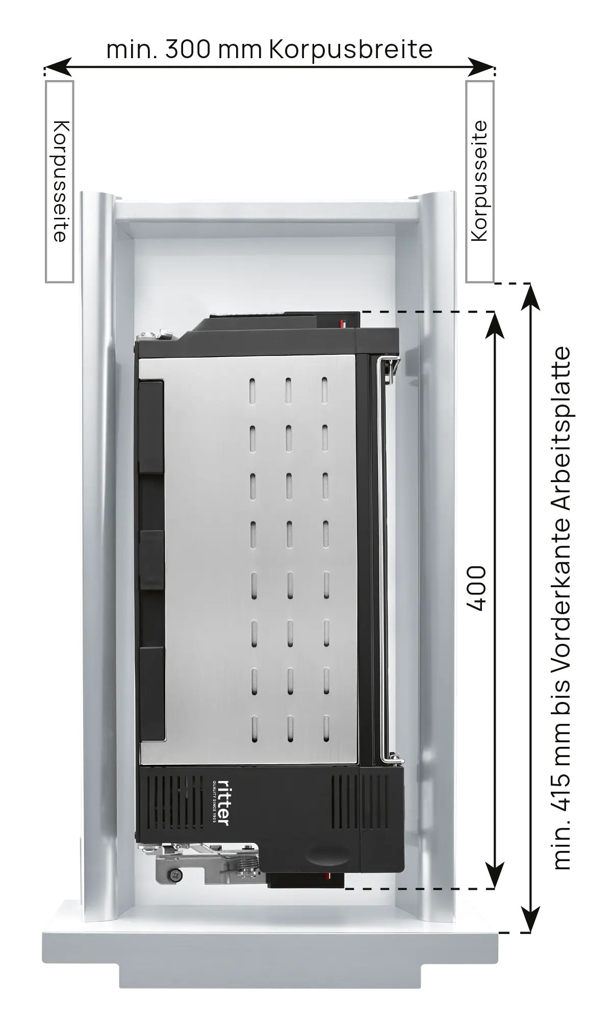 Ein Bild von einer Einbau-Maßzeichnung des Einbau-Toasters, mit den technischen Daten 3.