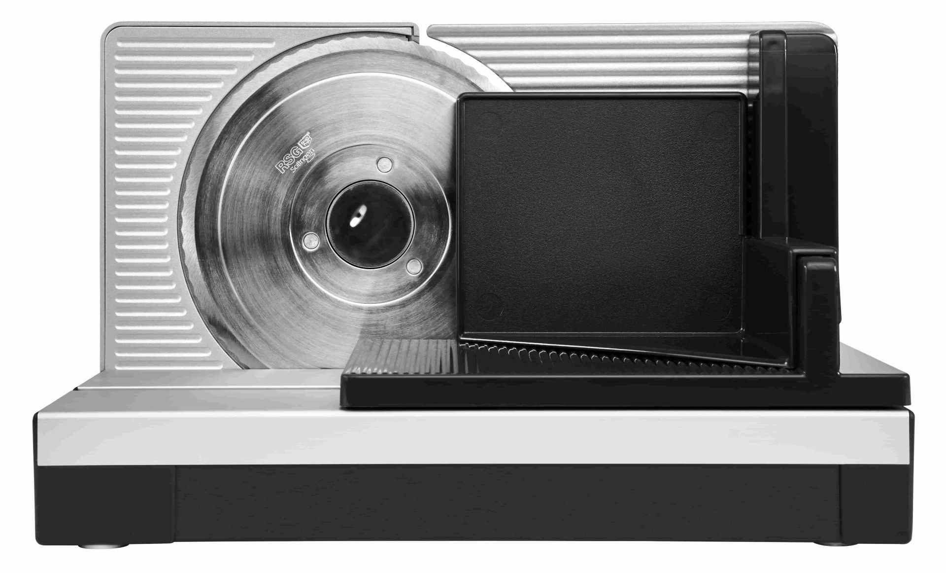 Elektrischer Allesschneider in Schwarz und Silber, Rückseite
