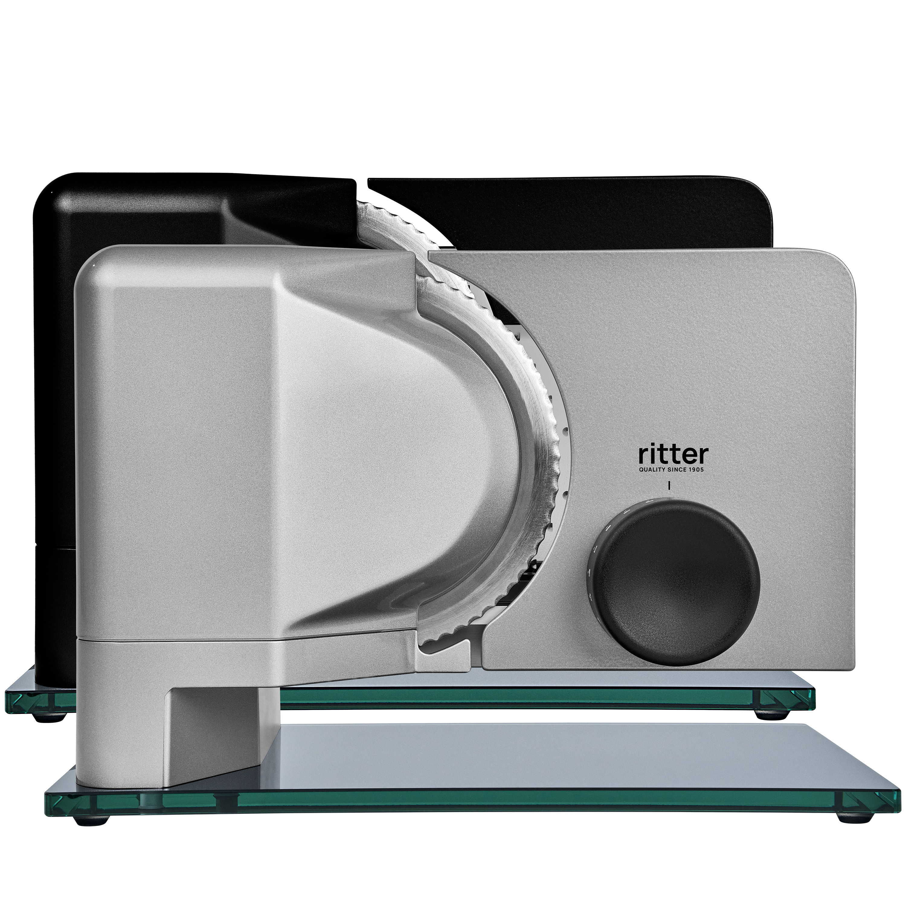 Elektrischer Allesschneider in silber und schwarz Elektrischer Allesschneider in silber und schwarz