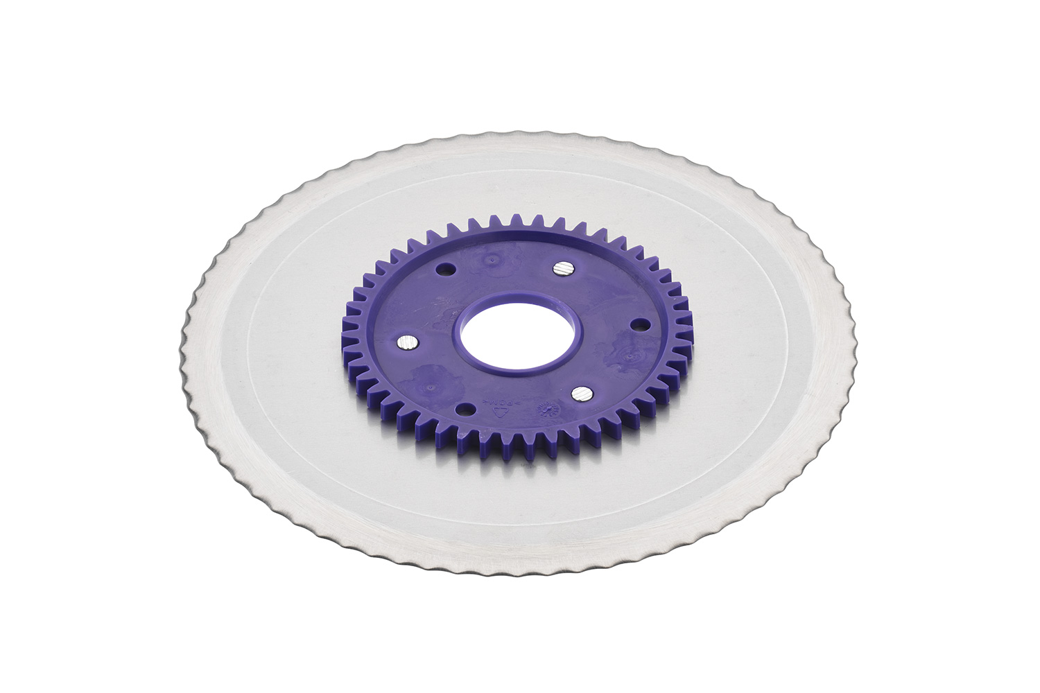 Standard serrated circular blade with a purple gear