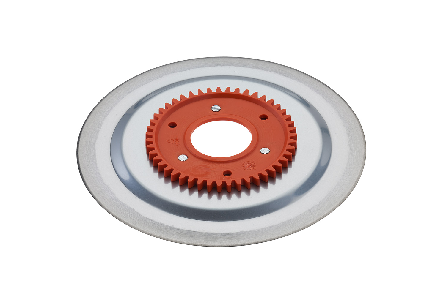 Smooth ham- and sausage circular blade with an orange gear