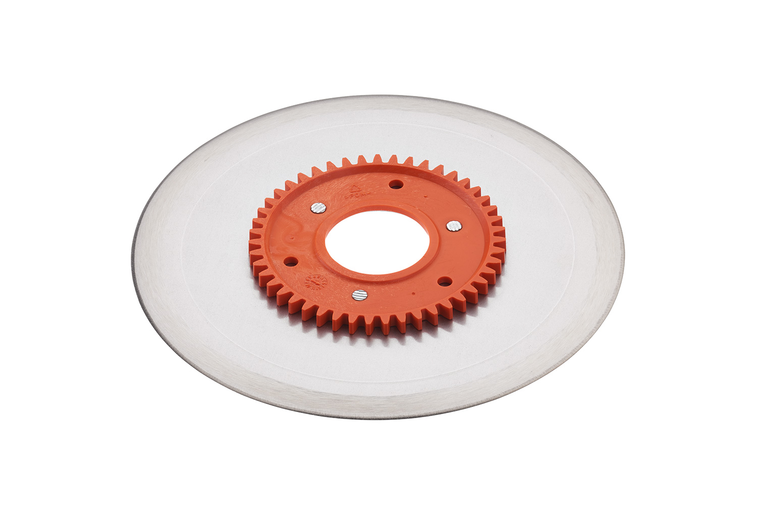Smooth ham- and sausage circular blade with an orange gear