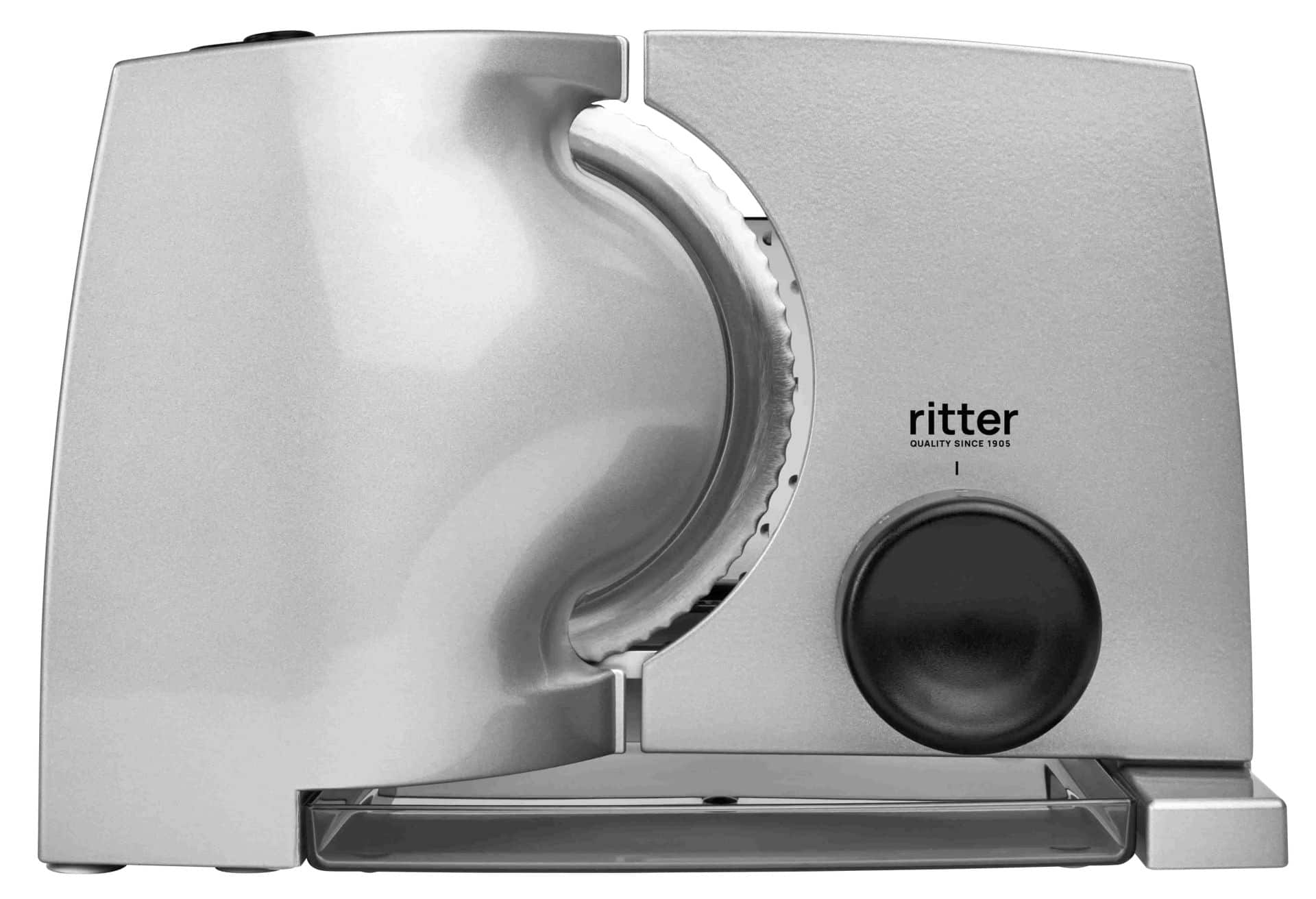 Elektrischer Allesschneider in silber mit schwarzem Drehknopf Elektrischer Allesschneider in silber mit schwarzem Drehknopf
