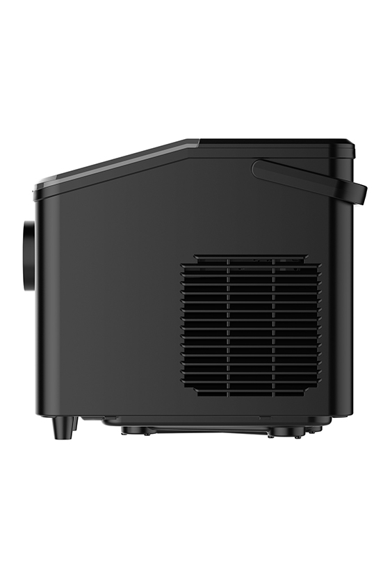 Schwarze Eiswürfelmaschine Seitenansicht