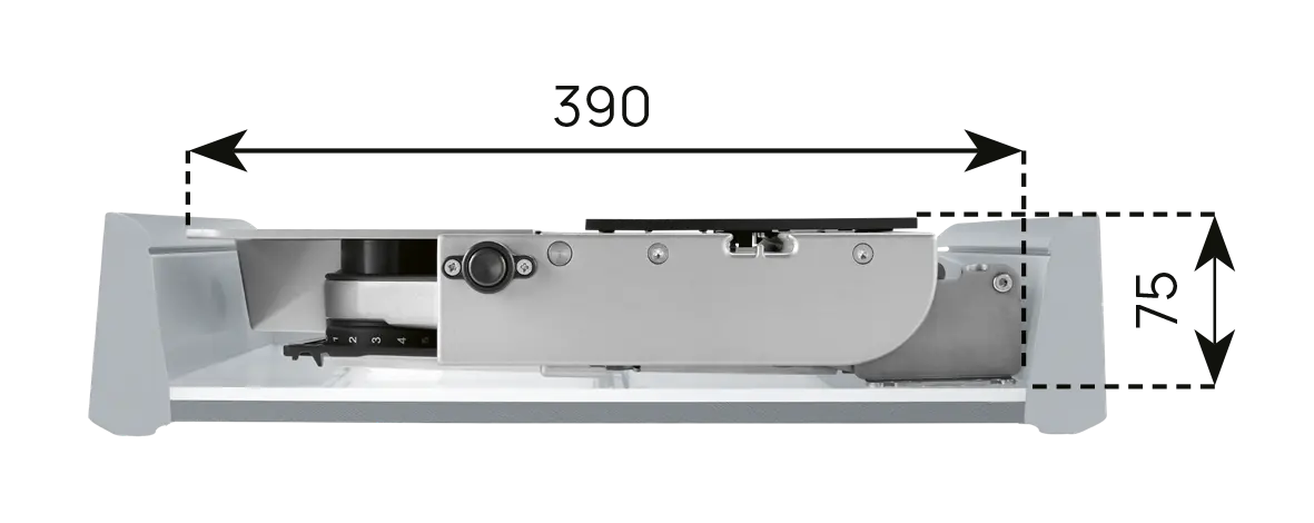An image of a dimensional installation drawing of the right-guided built-in universal cutter, with the technical data 2.