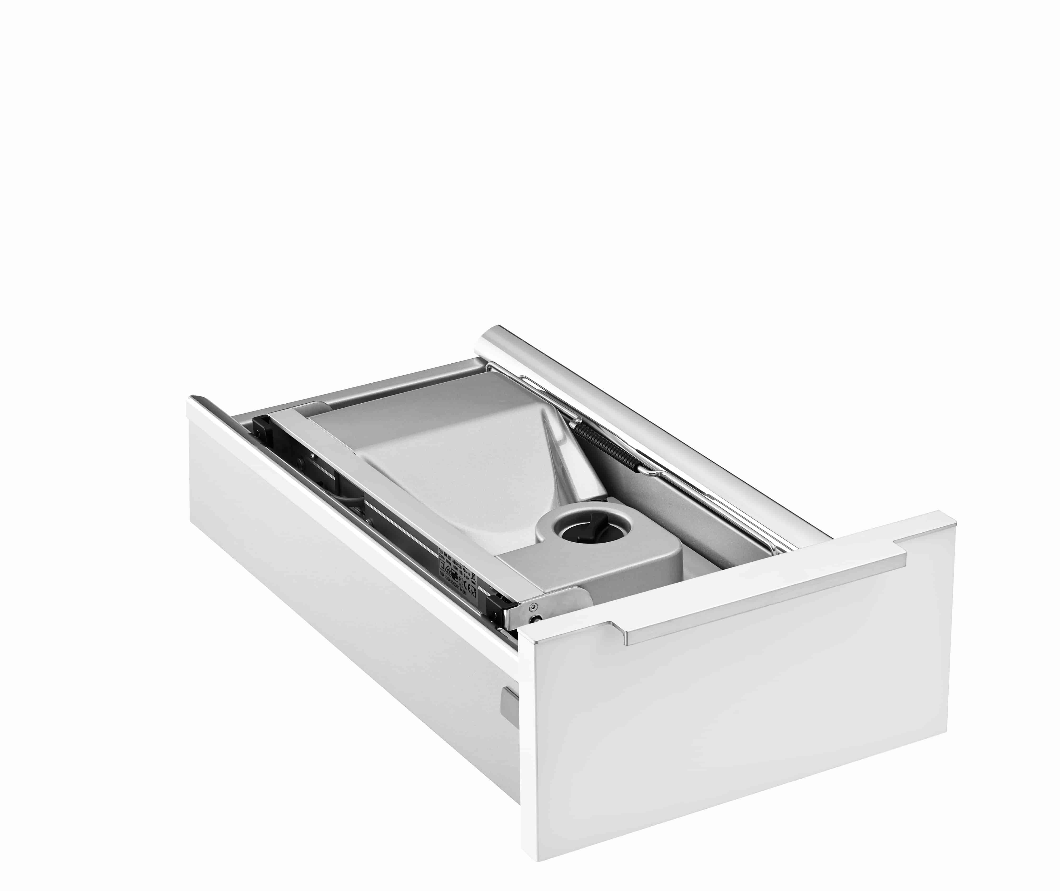Elektrischer Einbau-Allesschneider in silber, eingeklappte Ansicht