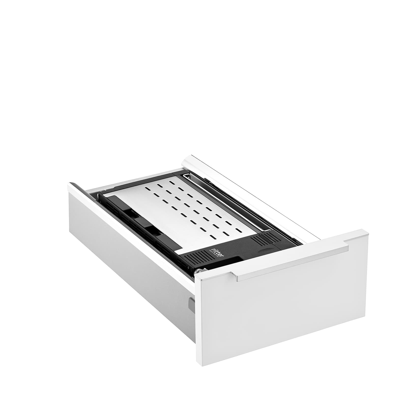 Der in eine Schublade eingeklappte Einbau-Toaster.