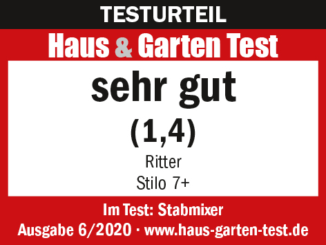 Award from Haus und Garten Test for the electric hand blender, with the grade “very good” (1.4)