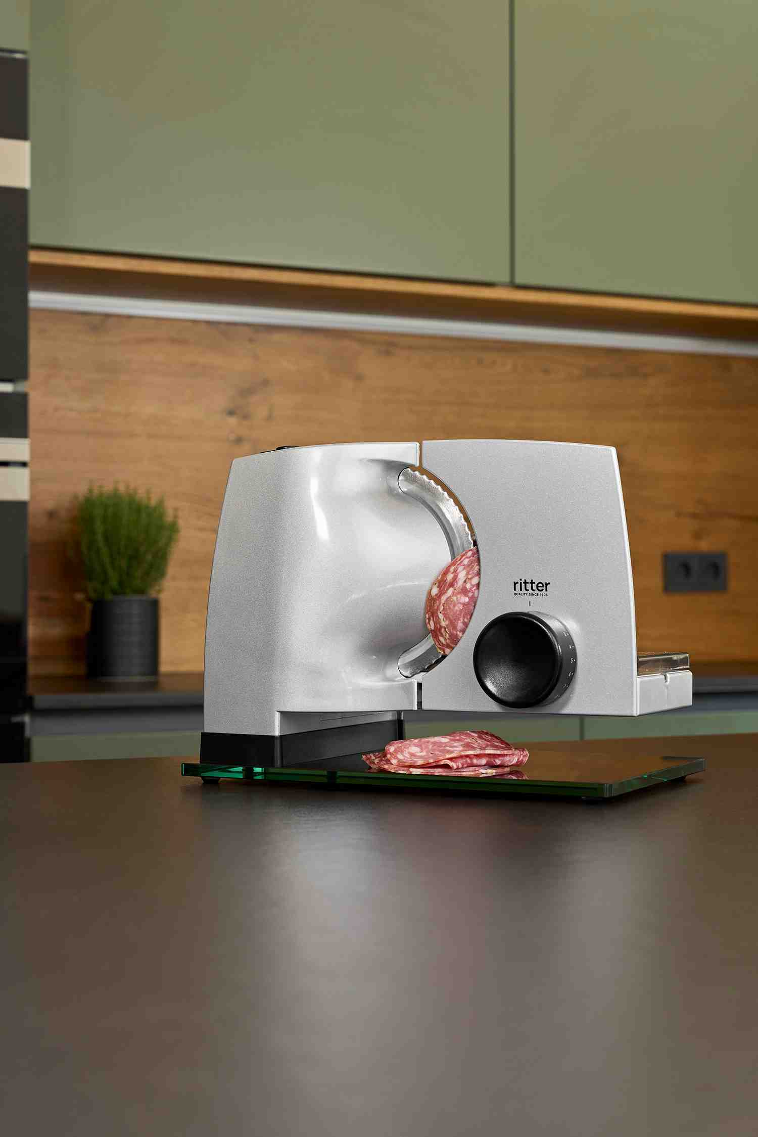 Electric food slicer in modern kitchen