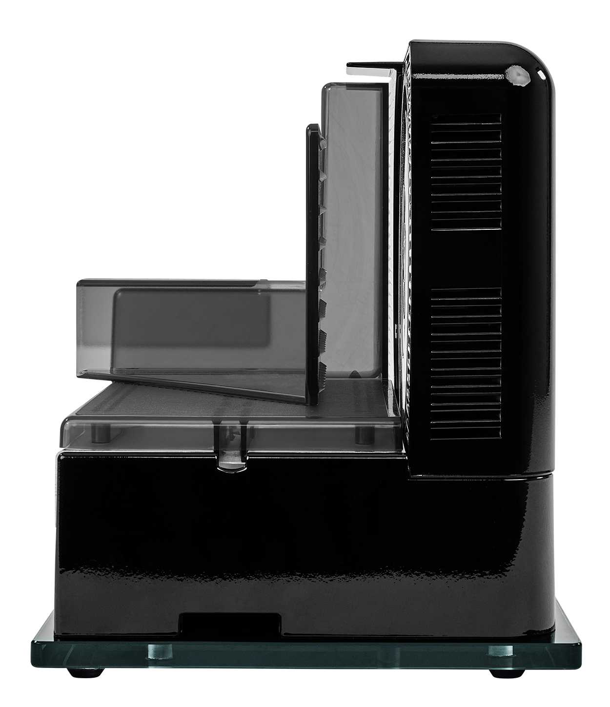 Elektrischer Allesschneider in schwarz, seitliche Ansicht