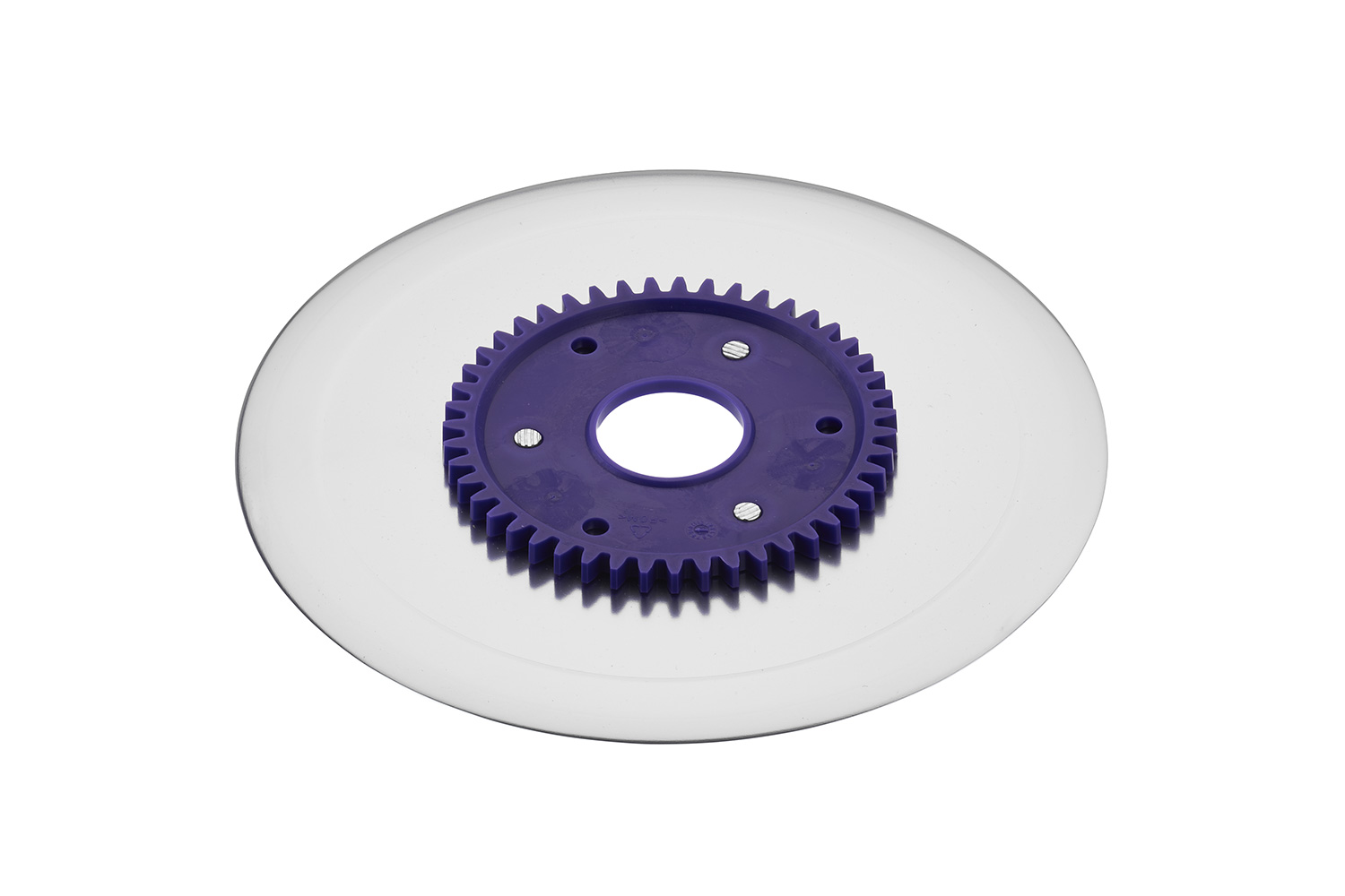 Ham- and sausage circular blade with electropolished surface and a purple gear