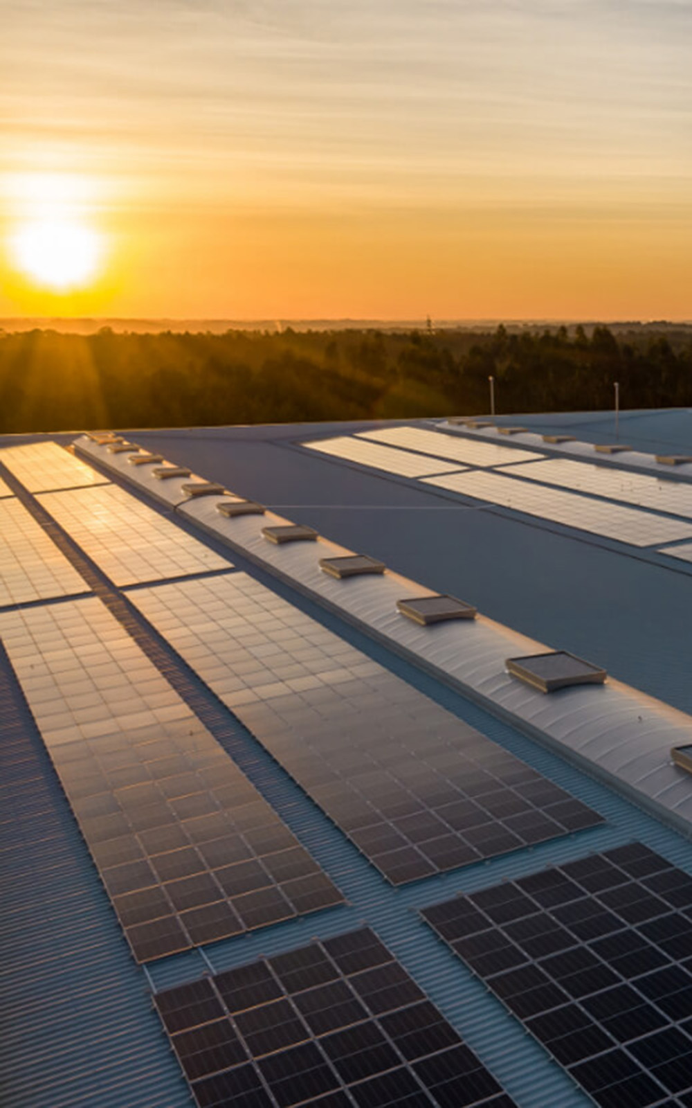 A picture of a roof with solar panels on which the sun shines. A picture of a roof with solar panels on which the sun shines.