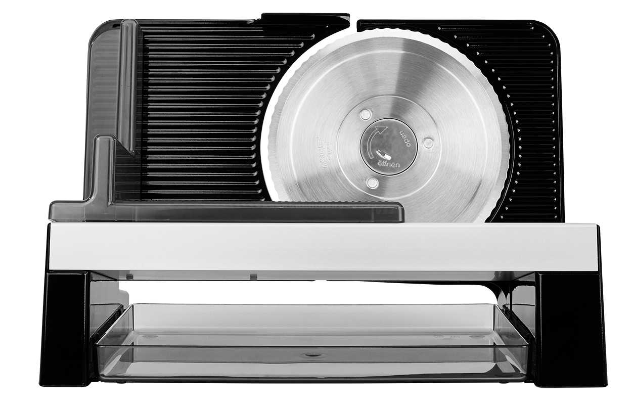 Electric food slicer in black, rear view