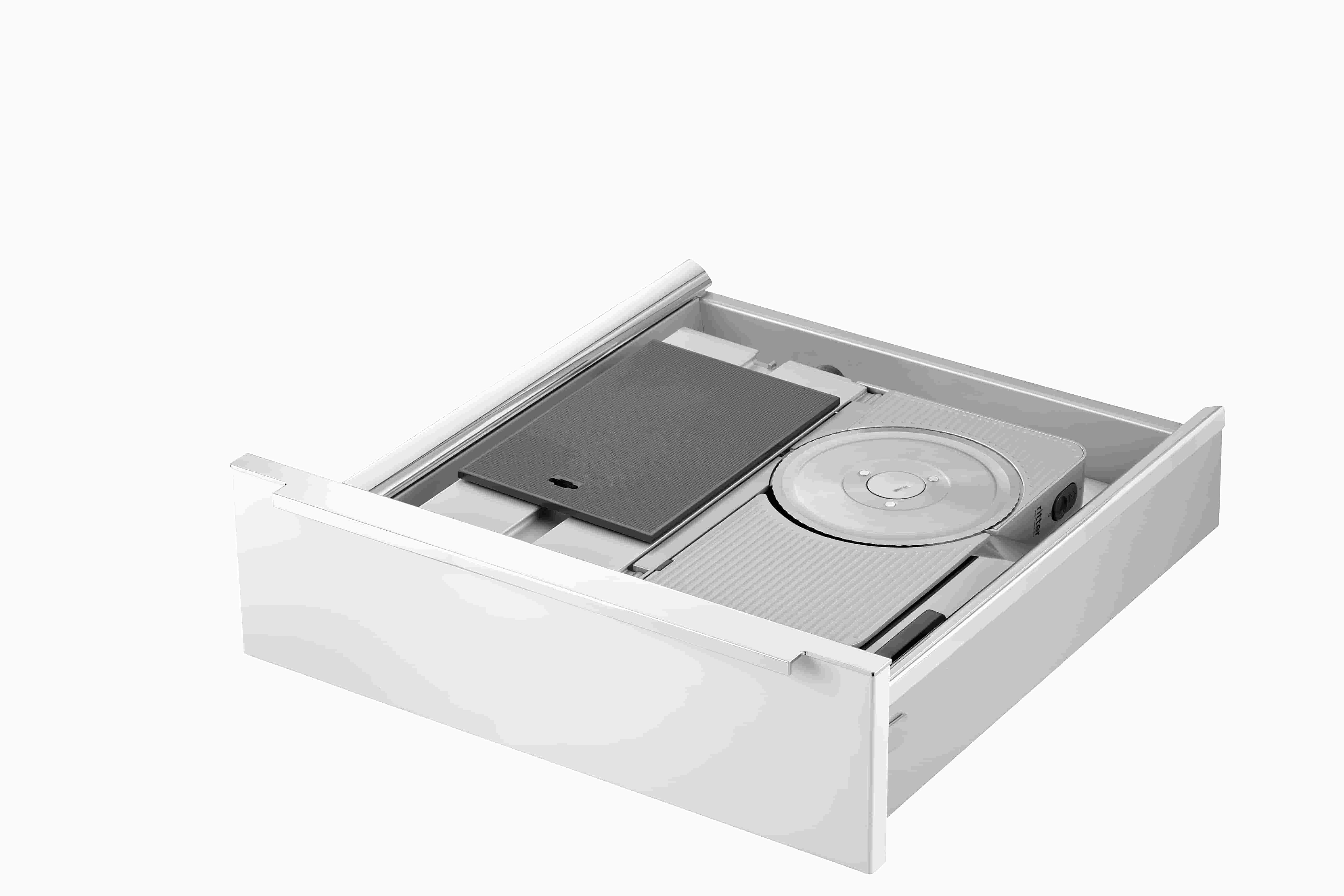 Elektrischer Einbau-Allesschneider in silber, eingeklappte Ansicht