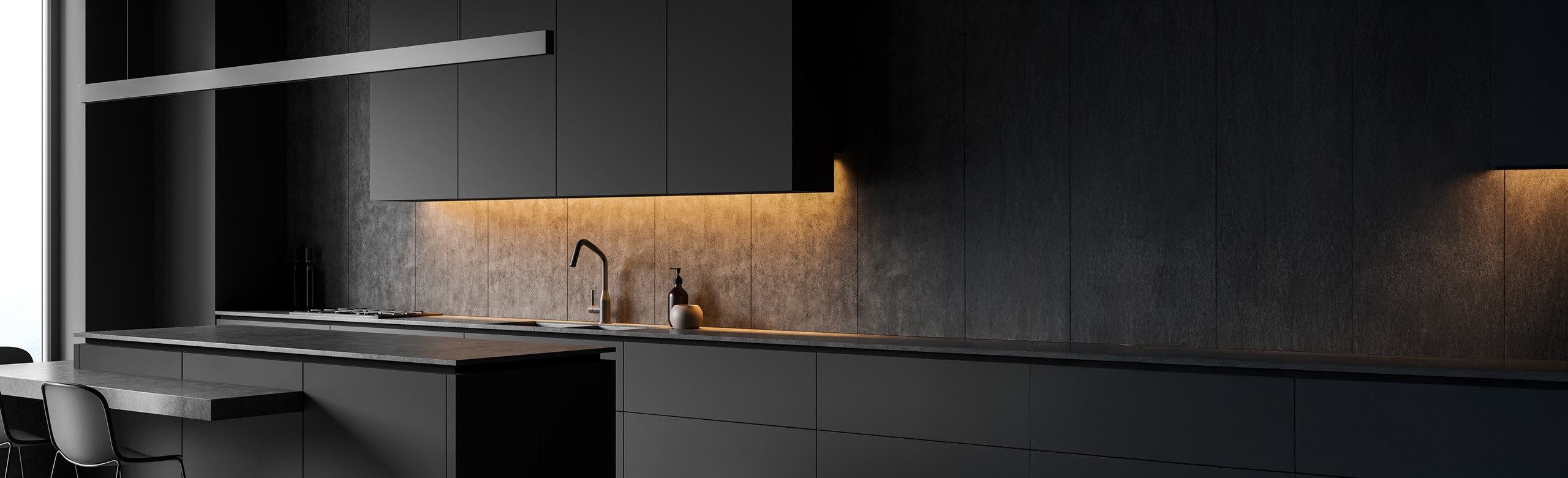 Top Kchenmarke Schwarze Küchenzeile mit LED-Licht