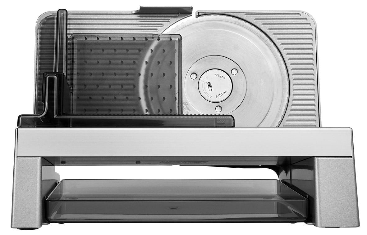 Elektrischer Allesschneider in silber, Rückansicht