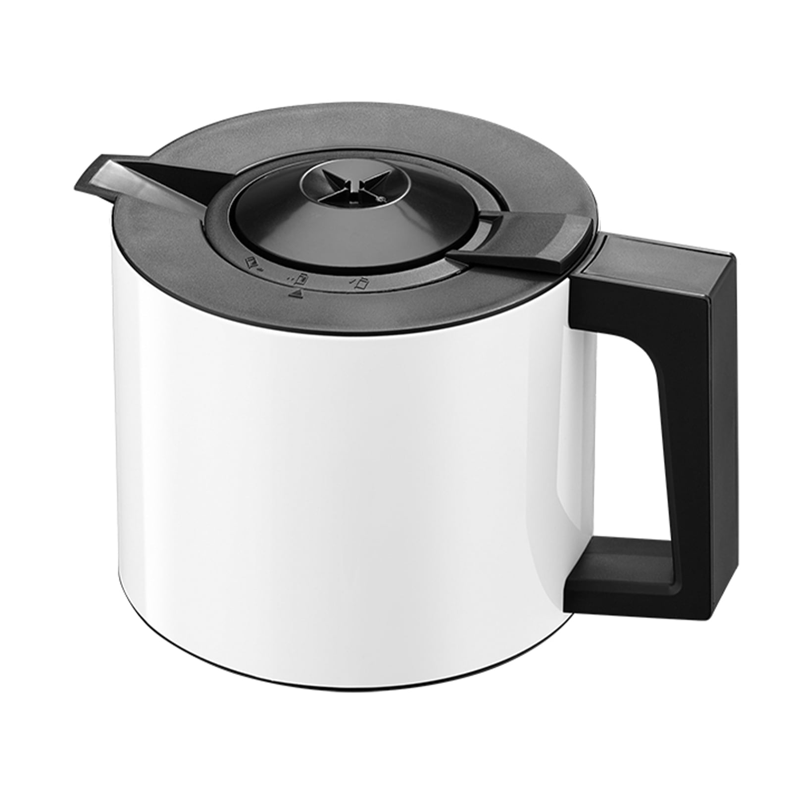Ein Bild der Isolierkanne der weißen Kaffeemaschine.
