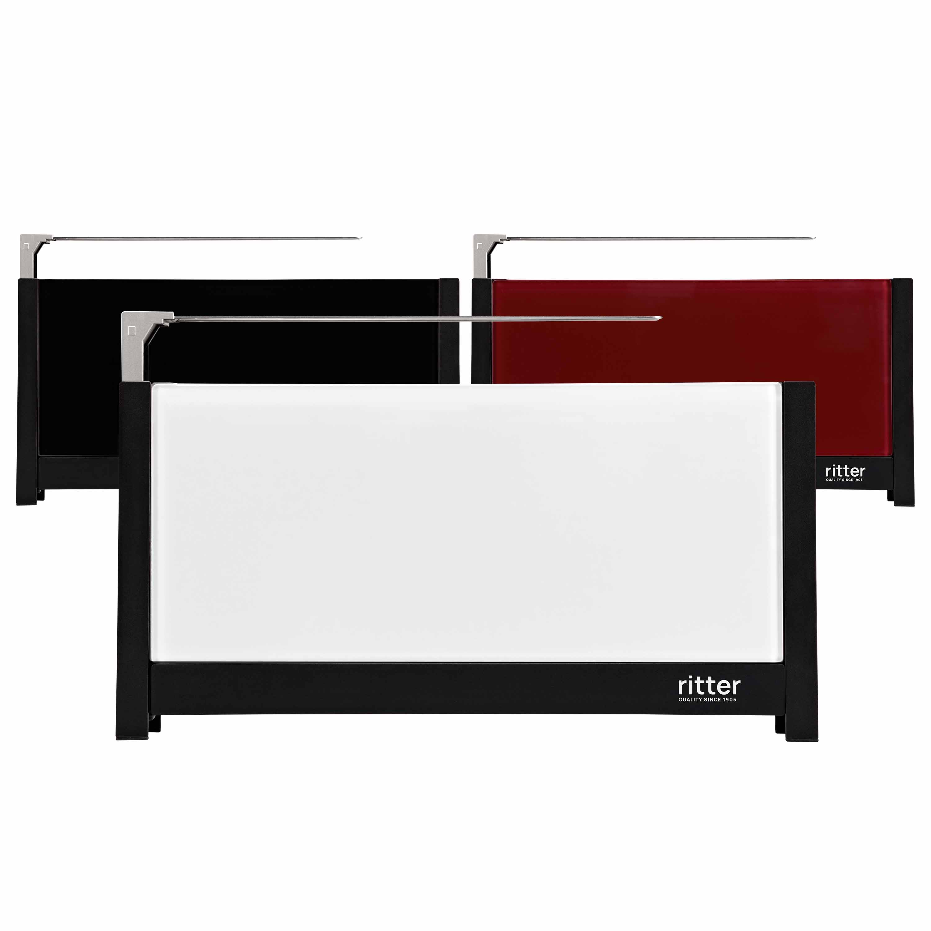 Ein Bild der Frontansichten, des weißen, des schwarzen und des roten Toasters. Ein Bild der Frontansichten, des weißen, des schwarzen und des roten Toasters.